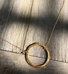 Hammered Gold open circle on 16inch 24k Gold fill chain