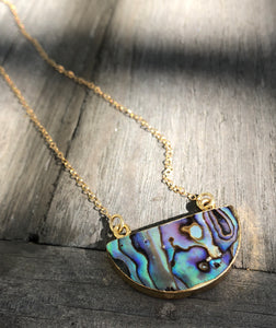 Abalone half-moon pendant on 16inch 24k Gold fill chain