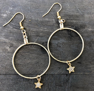 Gold plated 1 inch hoops with Swarovski star pendants