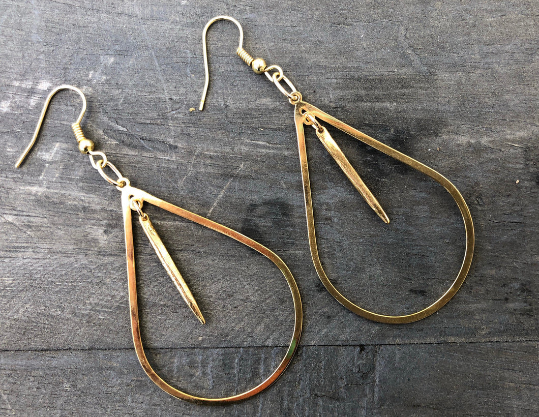 Gold plated teardrop earrings with gold dipped porcupine quills