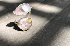 Double Geode wrap Ring, Gold plated, size 7