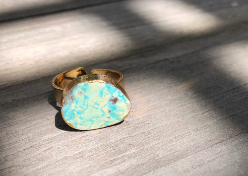 Turquoise Oval Ring, Gold plated, size 7 adjustable