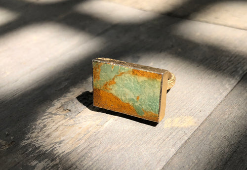 Turquoise Rectangle Ring, Gold plated, size 5